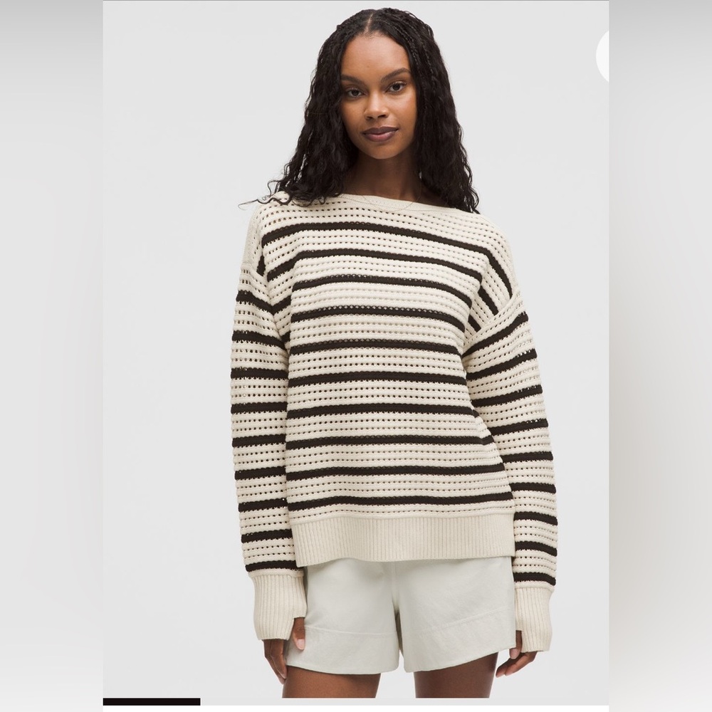 Striped Knit Crochet Cotton Sweater sz Small